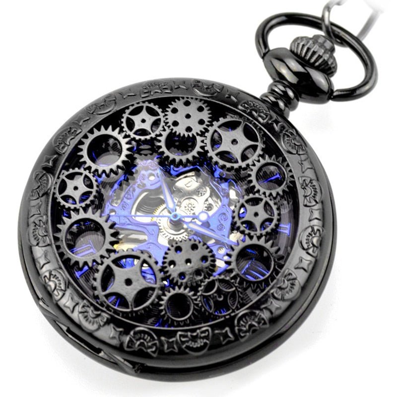 Gear Gun Metal Pocket Watch