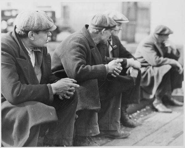 Row of men at the New York City docks out of work during the depression, 1934 - NARA -