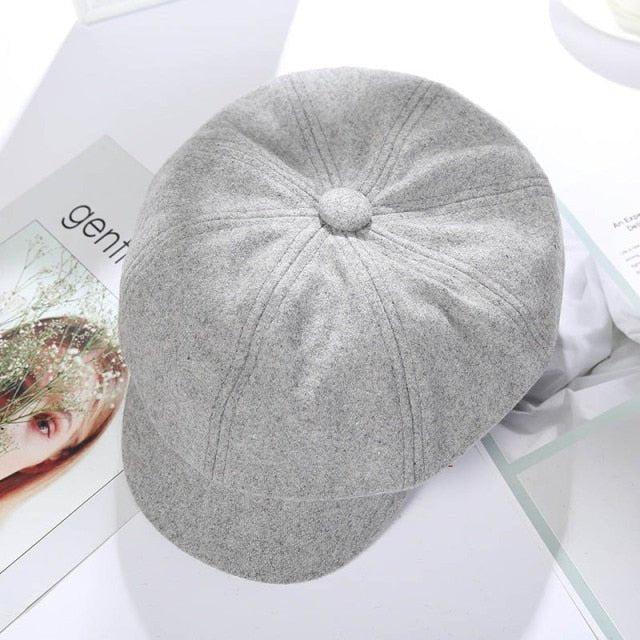 New Women Woolen Newsboy Hat - Peaky Hat - Picked by Peaky Hat - Light Gray - 