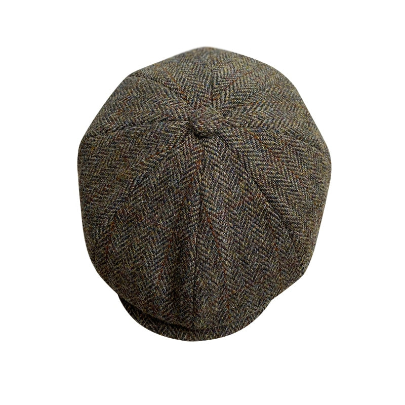 The Newsboy Herringbone Octagon Cap - Nature Brown