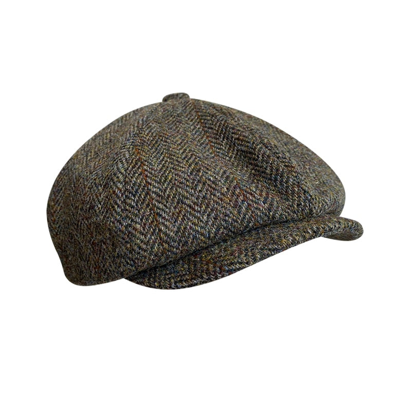 The Newsboy Herringbone Octagon Cap - Nature Brown