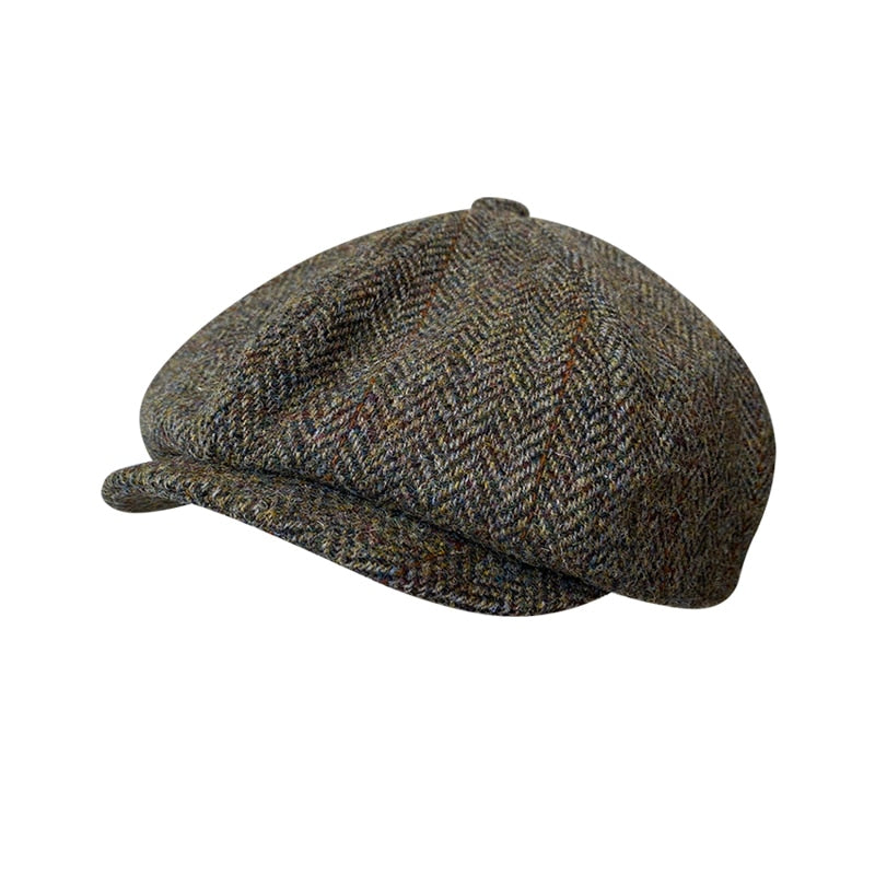 The Newsboy Herringbone Octagon Cap - Nature Brown