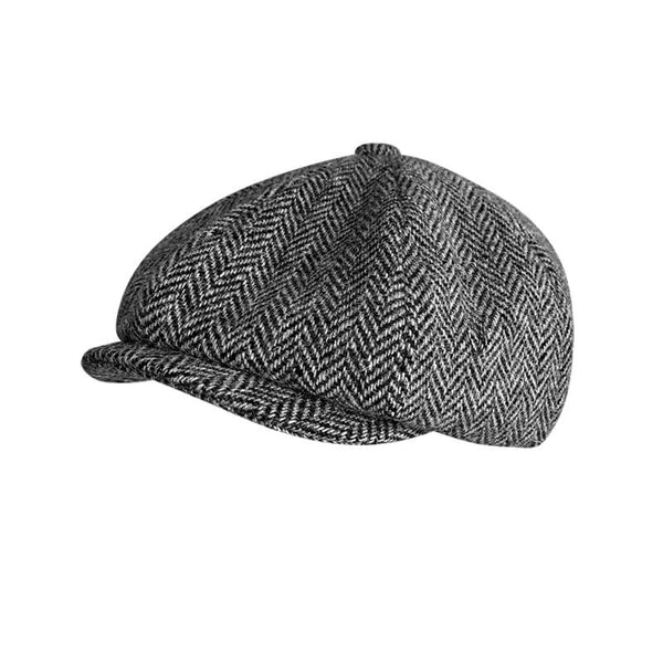 The Newsboy Herringbone Octagon Cap - Gray