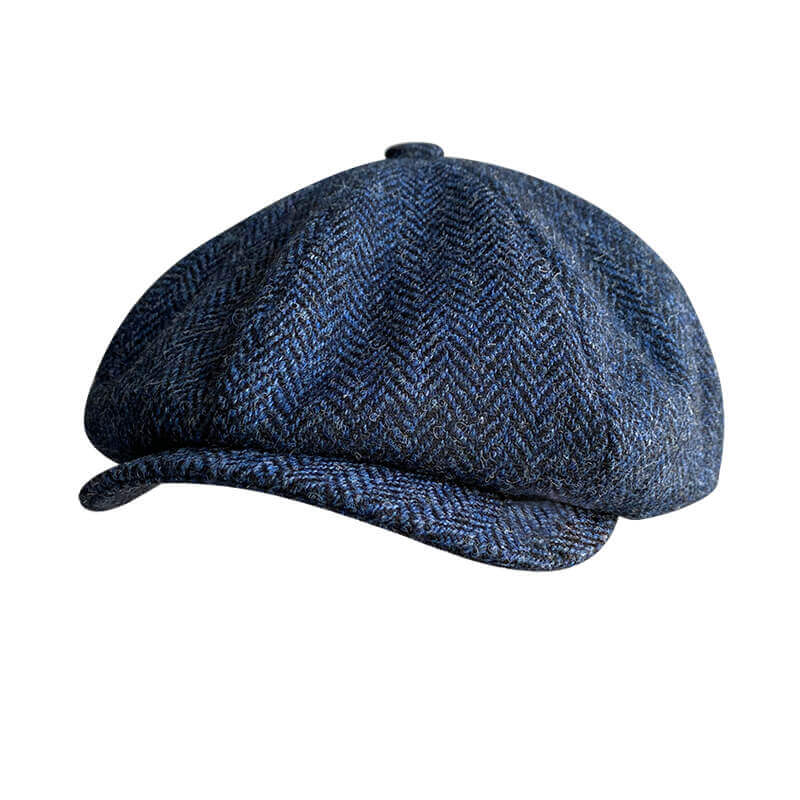 The Newsboy Herringbone Octagon Cap - Blue