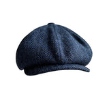 The Newsboy Herringbone Octagon Cap - Blue
