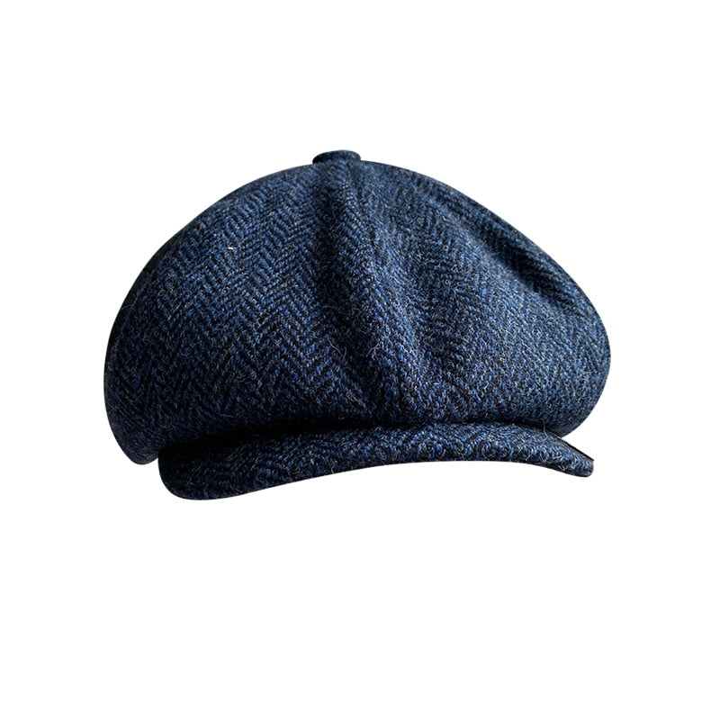 The Newsboy Herringbone Octagon Cap - Blue