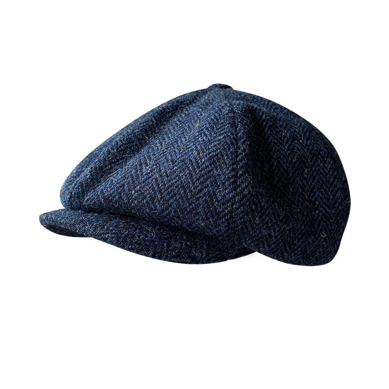 The Newsboy Herringbone Octagon Cap - Blue